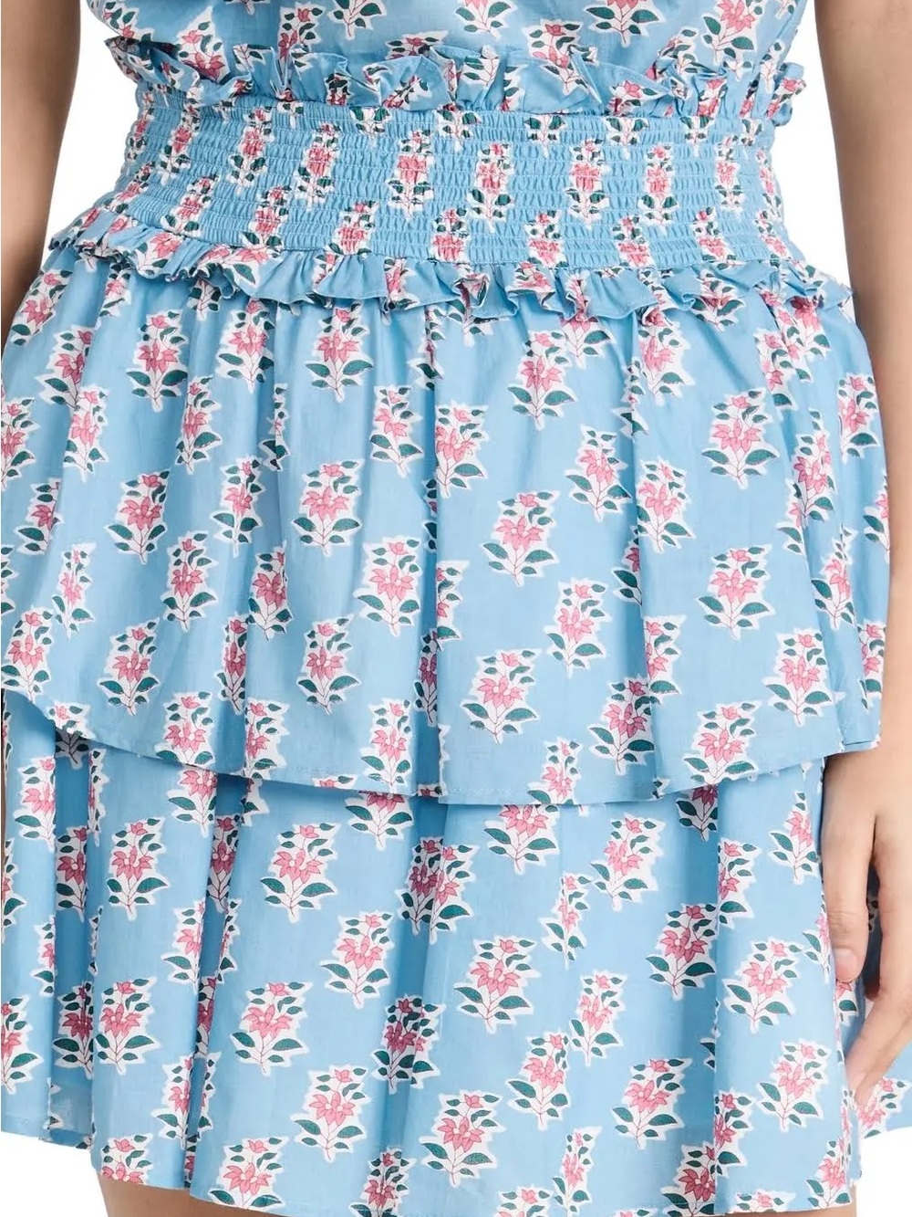 Marea tiered blue floral mini skirt block print women’s M